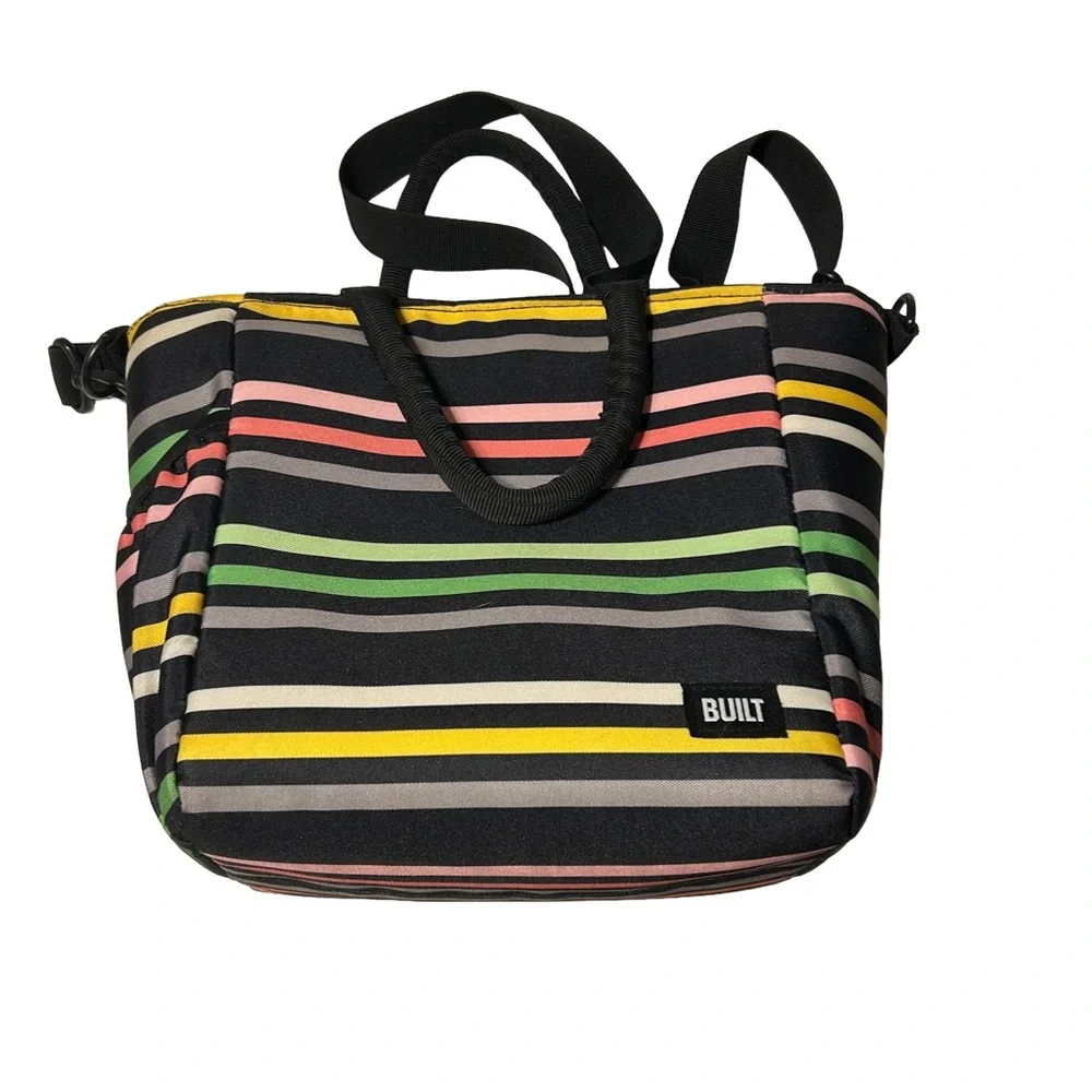 BUILT Insulated Lunch Tote - Black‎ with Multicolor Stripes